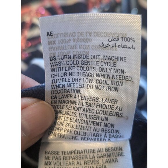 Karen Scott Striped Cotton Tee With Floral Bike Embroidery Navy/White Size M - Picture 7 of 8